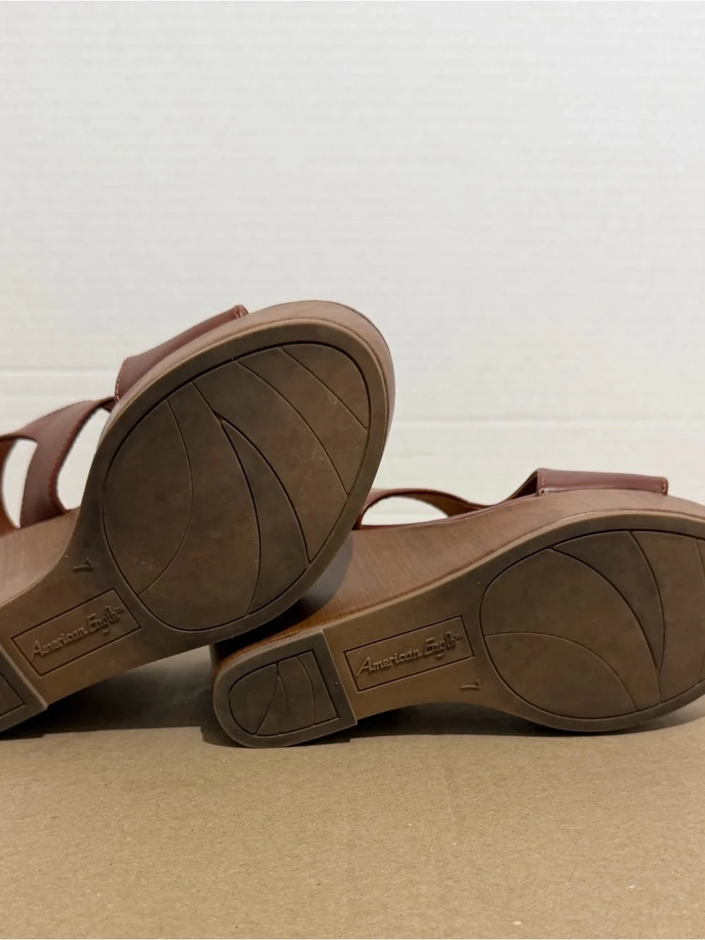 American Eagle Outfitters Brown Open-Toe Leather Wedge Sandals